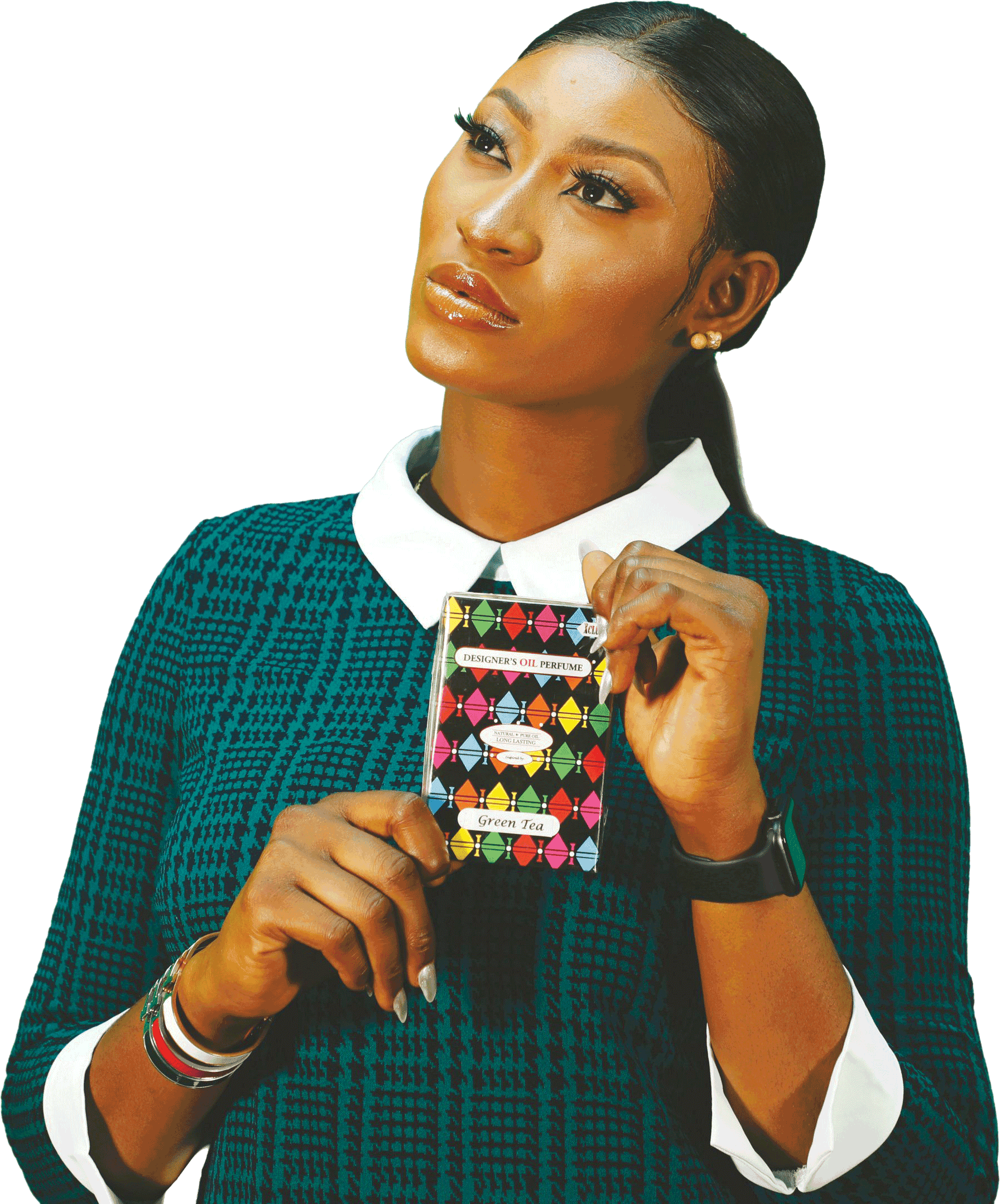 A customer holding a pack of 100 Percent Fragrance designer's perfume oil
